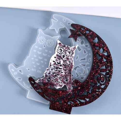 Creative Hollow Olw and Moon Resin Mold DIY Craft Handmade Home Decor Ornament UV Epoxy Mold Owl Toy Making Silicone Mould