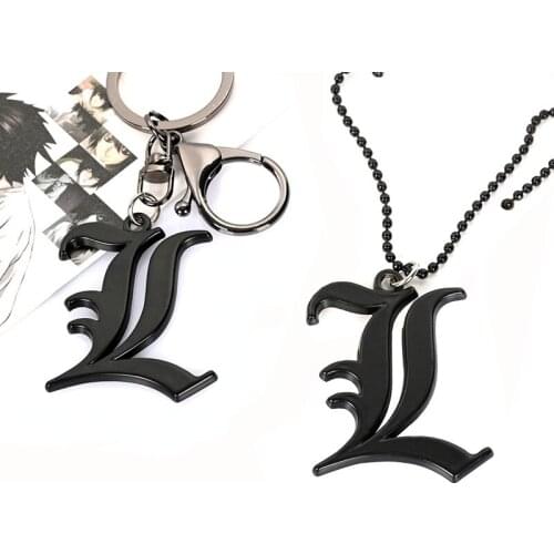 Hot Selling Japan Anime Peripheral Gothic Punk DEATH NOTE L Cosplay Letter Pendant Necklace Cuban Link Chain Key Buckle