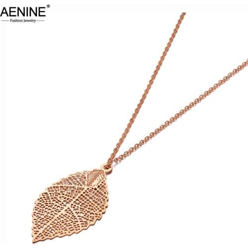 AENINE Trendy Bohemia Style Leaf Pendant Necklaces For Women Girls Titanium Stainless Steel Choker Necklace Jewelry AN20104