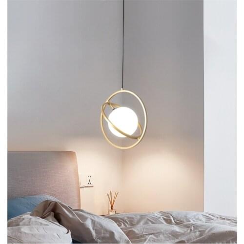 Nordic Single Head Bedroom Pendant Lights Simple Modern Double Ring Glass Ball Dining Room Lamps Bedside Corridor Pendant Lamps