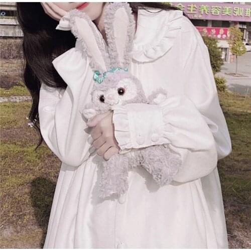 Wenfly Women Dress Peter Pan Collar Puff Sleeve Princess Loose Lolita Cute Kawaii Sweet Student Ruffles Long Dresses
