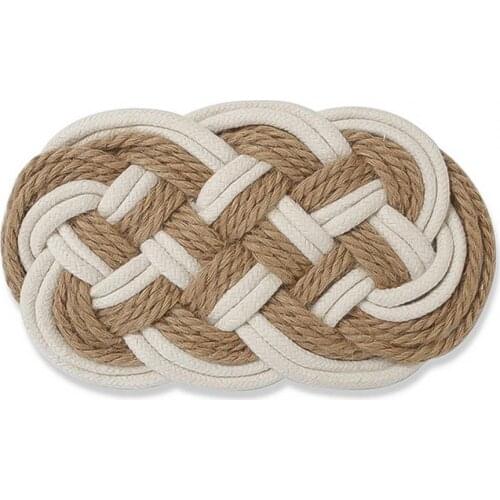 Coaster Environmentally Friendly Handmade Cotton Flax Heat Insulation Nordic Style Rattan Thread Jute Cross Table Mat for Home