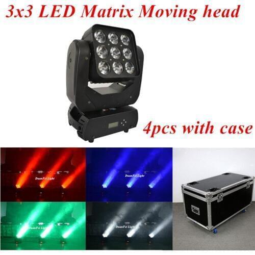 DunFly DuanFei Light with flightcase 4pcs/lot rgbw led moving head matrix light 9x12w 4in1 dmx auto sound actived moving head
