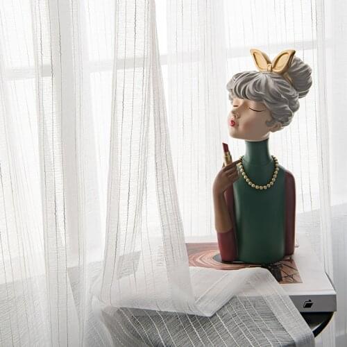 Striped Solid White Tulle Sheer Window Curtains for Living Room the Bedroom Modern Tulle Voile Organza Curtains Fabric Drapes