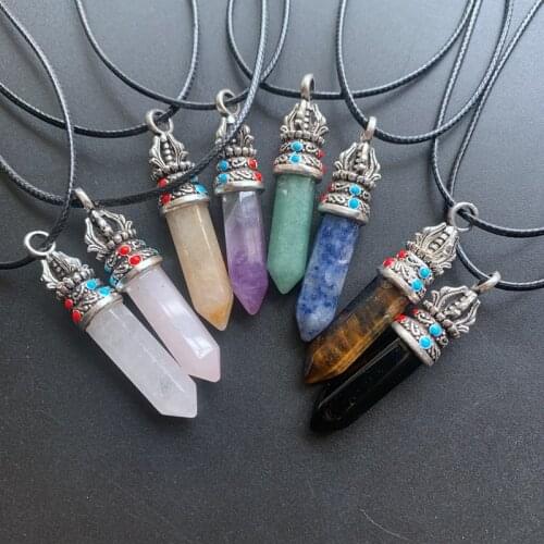 Natural Chakra Stone Point Pendant Hexagonal Column Quartz Necklaces Spiritual Reiki Healing Crystal Neck Jewelry Dropship 1pc