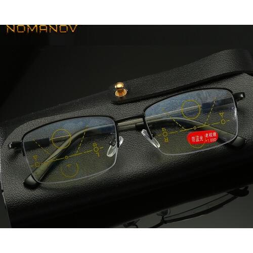 Progressive Multifocal Reading Glasses Half-rim Memory Leg Titanium Alloy Glasses Frame See Near And Far TOP 0 ADD +0.75To +4