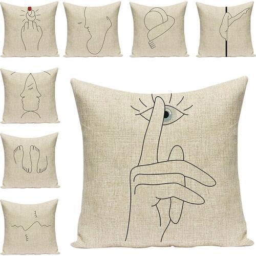 Simple Art Line Cotton Linen Cushion Covers Decorative Pillowcases Stick Drawing Printed Chair Pillow Cushions Home Decor Gifts
