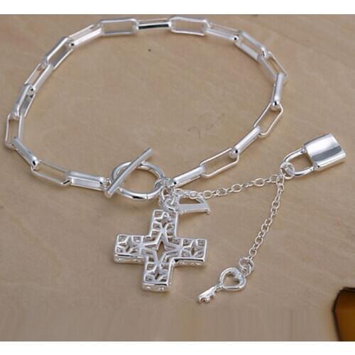 Christmas gift New silver plated Fashion Jewelry Checkered cross bracelets&bangle,Wholesale jewelry SMTH170