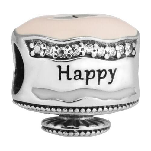 Happy Birthday Cake Beads for Silver 925 Original Charms Bracelets Women Jewelry Mixed Enamel Clear CZ Beads for Jewelry Making