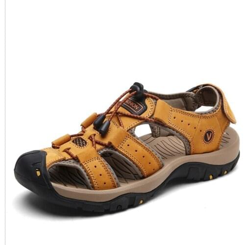 2021 New Big Size Genuine Leather Cowhide Men Sandals Summer Quality Beach Slippers Casual Sneakers Outdoor Beach Shoes