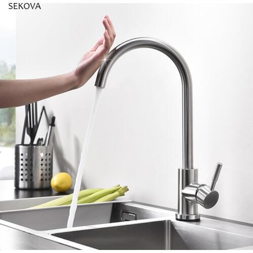 Touch Sense Control Kitchen Faucet Sink Water Mixer Tap Stainless Steel Brushed Single Handle Deck Mounted Kitchen Mixer