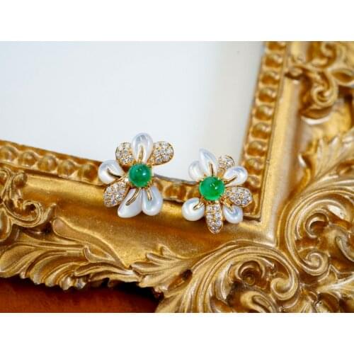 SX609 Solid 18k Gold Nature 0.50ct Green Emerald Earrings for Women Fine Jewelry Birthday Presents