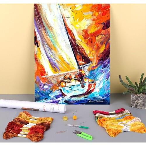 Fight With The Wind Printed Fabric 11CT Cross Stitch Full Kit DIY Embroidery DMC Threads Craft Painting Hobby Decor