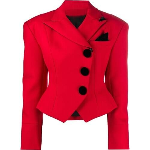 HIGH QUALITY Red Blazer Women Short 2021 Spring New Female Suit Pocket Decoration Cloth Button Short Jackets Blazers Women Coat