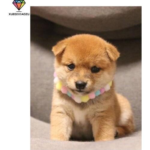 XUEQIXIAOZU 5D DIY Painting Full Round Diamond Cute Dog House Pet Picture Cross Stitch Mosaic Picture Rhinestones Embroidery