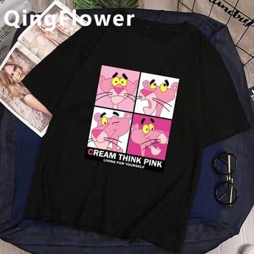 2020 Pink Panther Funny Cartoon T Shirt Women Ullzang Harajuku Cute T-shirt Graphic Kawaii Print Tshirt Graphic Top Tees Female