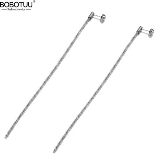 BOBOTUU Trendy Titanium Stainless Steel 15cm Long Tassel Drop Earrings For Women Bohemia Chain & Link Dangle Earring BE20086