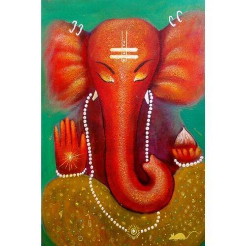 Animal Oil Painting Elephant Home Decorative Canvas Wall Art Ganesha by Sanjay Punekar Painting Handpainted High Quality