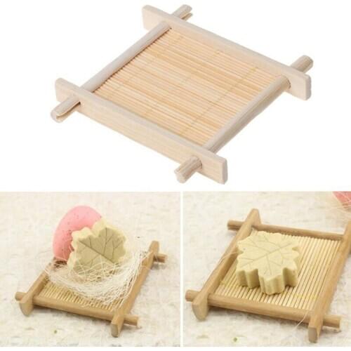 1PCS Wooden Bamboo Soap Dish Tray Holder Storage Soap Rack Plate Box Container