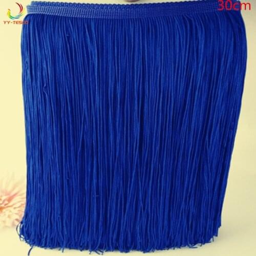 10 M/lot 15-100CM Long Polyester Fringe Trim African Sapphire Tassel Ribbon Lace Accessory Sew Latin Dress Garment Curtain DIY