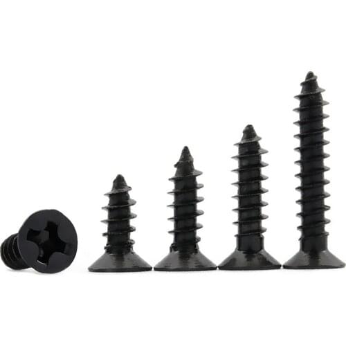 100pcs Self Tapping Screws M1.7 M2 M2.3 M2.6 M3 Laptop Screws Computer Screws Small Philips Pan Head Black Carbon Steel