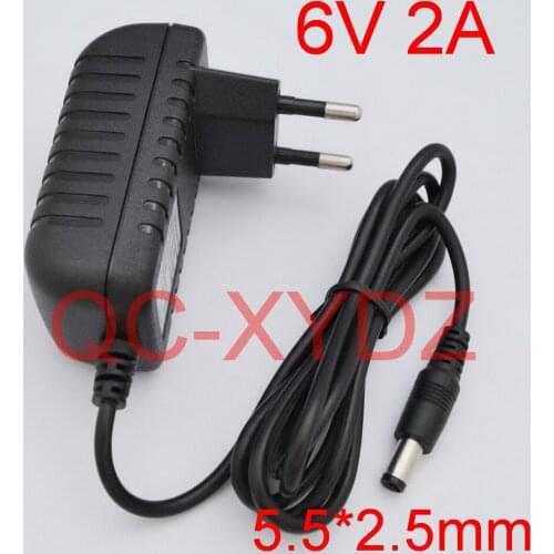 100PCS High quality DC 6V 2A IC program AC 100V-240V Converter Switching power adapter 2000mA Supply EU Plug DC 5.5mm x 2.5mm