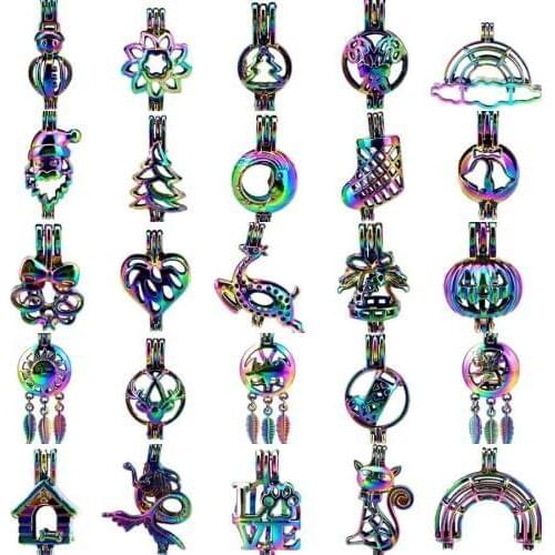 1X Rainbow Beads Cage Christmas Tree Santa Dream Catcher Pumpkin Lantern Locket Perfume Diffuser Oyster Pearl Cage for Pendant