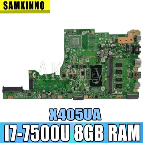 Akemy X405UA For Asus X405U X405UN X405UR X405URR X405URP X405UQ X405UF Laotop Mainboard X405UA Motherboard W/ I7-7500U 8GB RAM