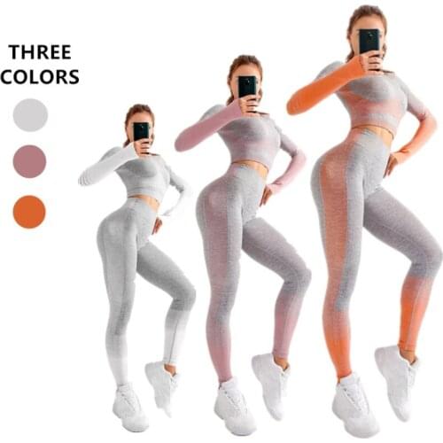 Seamless Yoga Clothes Suit Women Autumn and Winter New Knitting Hips Stretch Fitness Sports Yoga Clothes 2 Piece Set Women