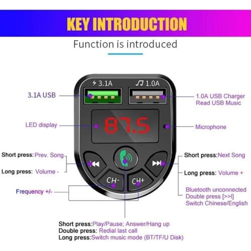 Bluetooth 5.0 FM Transmitter Car Kit MP3 Modulator Fast Audio Wireless Receiver Charger Dual 3.1A Handsfree Player USB A5K1