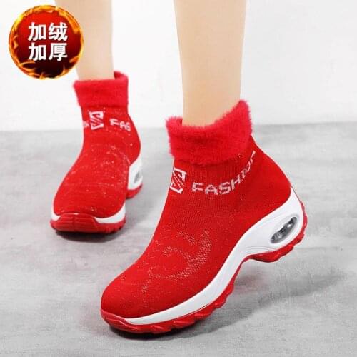 Big Size Winter Warm Hightop Womens Sport Shoes Running Sneakers Womens Sports Boots Red Fur Ladies Trainers Runniing A-1495