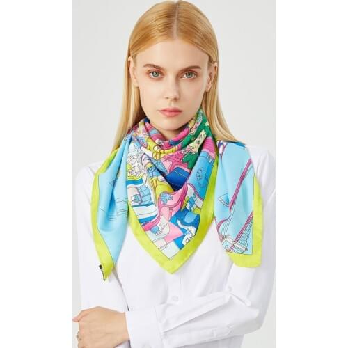 90cm Brand Women Scarf Fashion Design Twill Silk Handmade Curled Brand Square Scarves Hijab For Ladies Headband Foulard Bandana