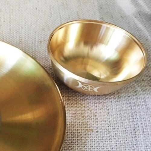 C5AD Altar Bowl Ritual Gold Plating Tableware Ceremony Moon Divination Astrological