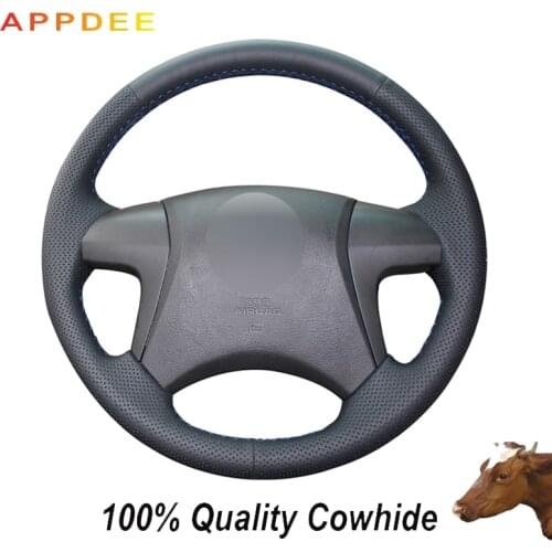 Black Genuine Leather Steering Wheel Cover for toyota highlander 2008 2009 2010 2011 2012 2013 2014 camry 2007 2008 09 2010-2011