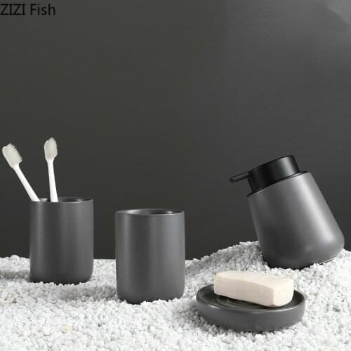 Black Ceramic Wash Set Northern Europe Home Four-piece Suit Bathroom Set Soap Dispenser Mouth Cup Tray Couple Wedding Gift