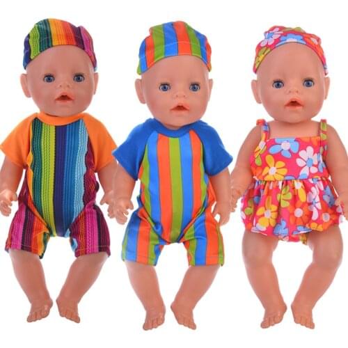 Color Striped Suit Hat + One-Piece For 18 Inch American Doll & 43 Cm New Born Baby,Doll Clothes Our Generation,Gifts For Girls