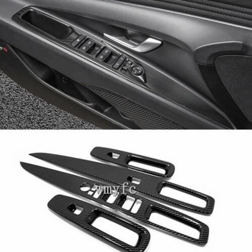 For Hyundai Elantra CN7 2020 2021 Car Accessories Carbon Fiber Style Door Window Armrest Cover Switch Panel Trim Molding Garnish