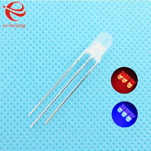 3mm LED Bi-Color Diffused Red Blue Common Cathode Round Light Emitting Diode Dual FoggyTwo Plug-in Practice DIY Kit 50pcs /lot