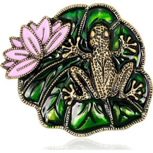 Classic Pink Green Enamel Pin Frog Leaf Brooches Women Alloy Animal Lotus Brooch Party Banquet Girl Hats Scarf Accessories Gifts