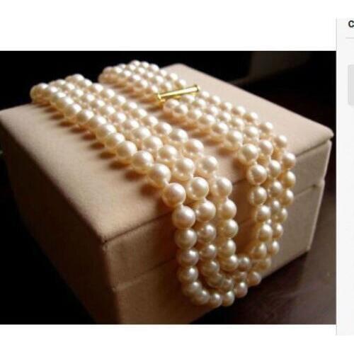 Beautiful NEW triple strands8-9mm south sea round white pearl necklace 17"-19"