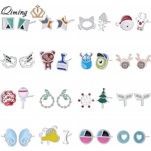 Colorful Korean Womens Earrings For Girls Oil Painting Crystal Asymmetrical Stud Earrings Birthday Gift Kawaii Earring Female