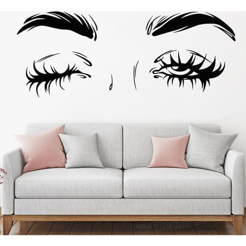 Fashion Girl Stickers Bedroom Bathroom Decor Sexy Eyes Winking Eyelashes Brows Vinyl Wall Decal Sticker for Beauty Salon Z896