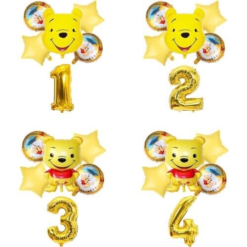 Winnie the Pooh Yellow Balloon Set Birthday Party Decoration Cartoon Bear Foil Balloons luminum Globos Baby Shower Supplies Toys