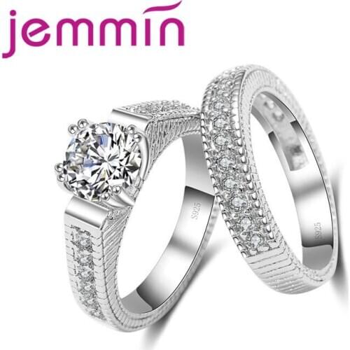 Elegant AAAA CZ Crystal Finger Ring Set 925 Sterling Silver Wedding Engagement Rings Set For Women Brand Bridal Jewelry 2pcs/set
