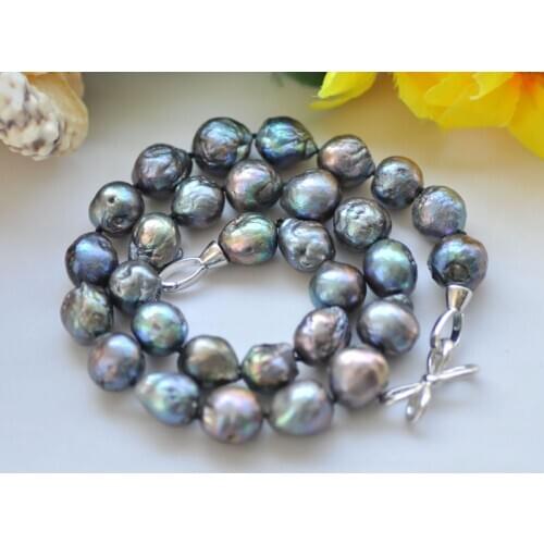 P7221 18" 14mm Peacock-Black Almost-Round Edison Keshi Pearl Choker Necklace