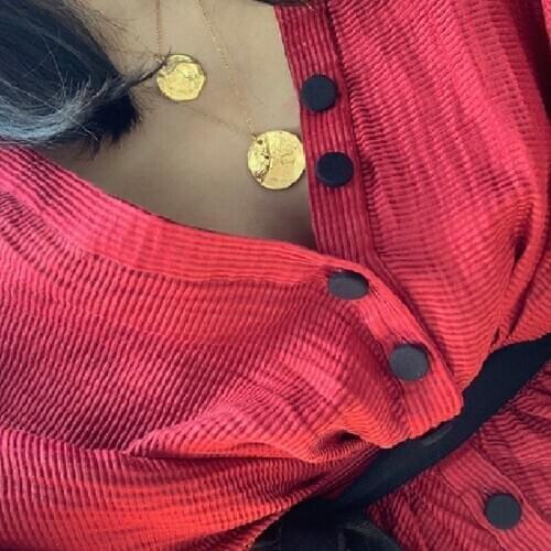 Moment anaglyph fuzzy mark abstract design double coins necklaces for women vintage irregular female gold color Charm Jewelry