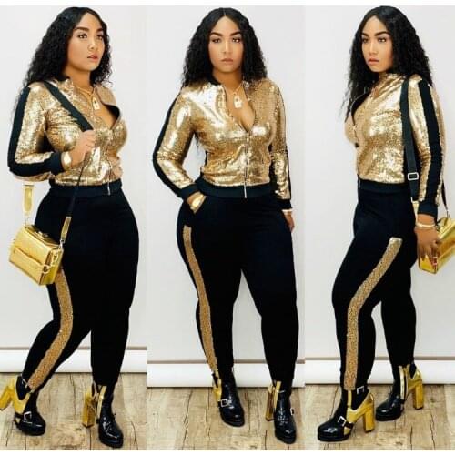 Drop shipping 2020 Women Sweatsuit Bling Jogger Set Women Tracksuit Set Winter Sequin Glitter Two Piece Pants Set