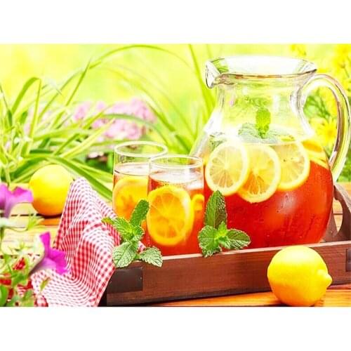 Scenery Flower Tea DIY 11CT Embroidery Cross Stitch Kits Craft Needlework Set Cotton Thread Printed Canvas Home Design