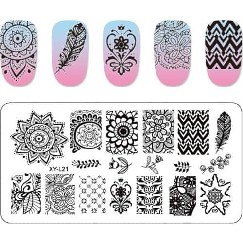 Kimcci Nail Stamping Plates Flamingo Nail Template Mandala Maple Leaf Stamp Nail Art Stamp Image Template Manicure Stencil Tools