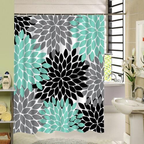 Simple And Fresh Style Shower Curtain Bathroom Waterproof Midewproof Polyester Fabric With Hooks Black And Green